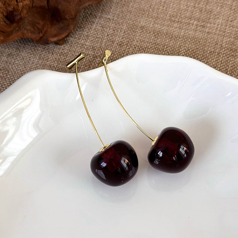 1 par de pendientes colgantes de resina de cereza de estilo simple y lindo