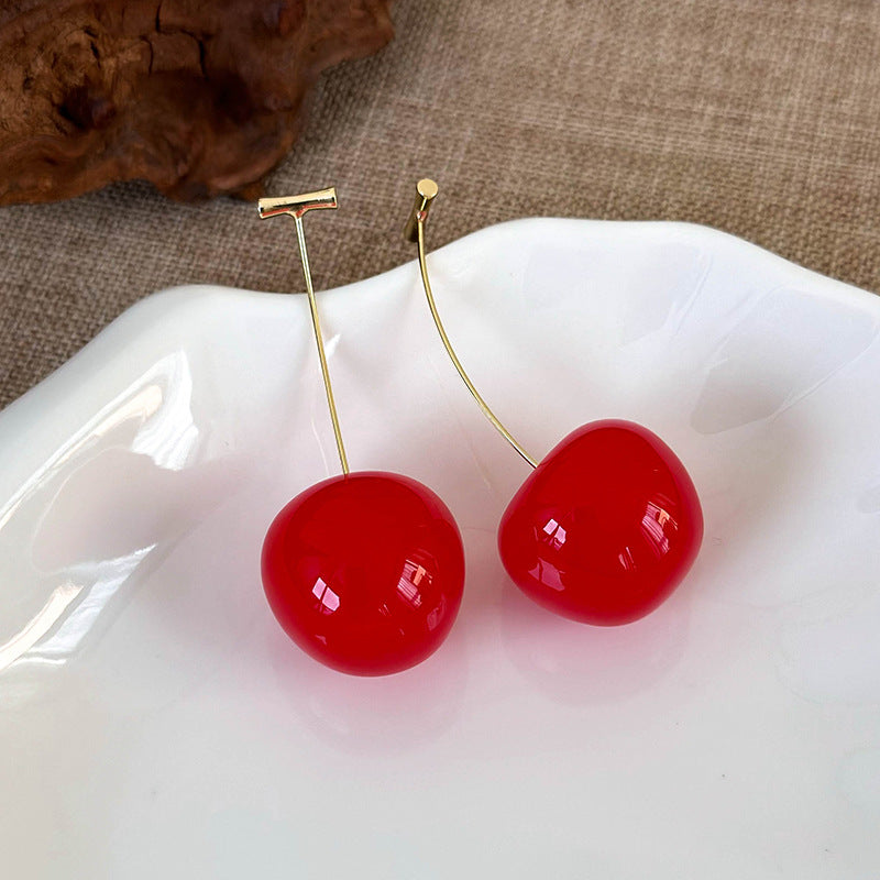 1 par de pendientes colgantes de resina de cereza de estilo simple y lindo