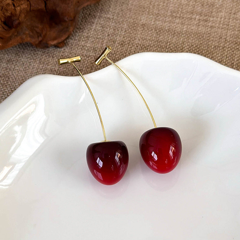 1 par de pendientes colgantes de resina de cereza de estilo simple y lindo