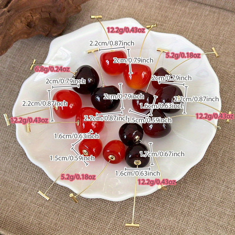 1 par de pendientes colgantes de resina de cereza de estilo simple y lindo