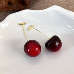 1 par de pendientes colgantes de resina de cereza de estilo simple y lindo