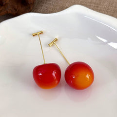 1 par de pendientes colgantes de resina de cereza de estilo simple y lindo