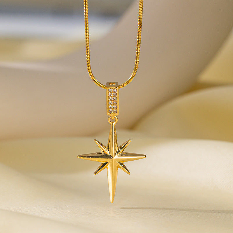 Wholesale Jewelry Sweet Simple Style Star Heart Shape Bow Knot Titanium Steel Zircon Plating Inlay Pendant Necklace