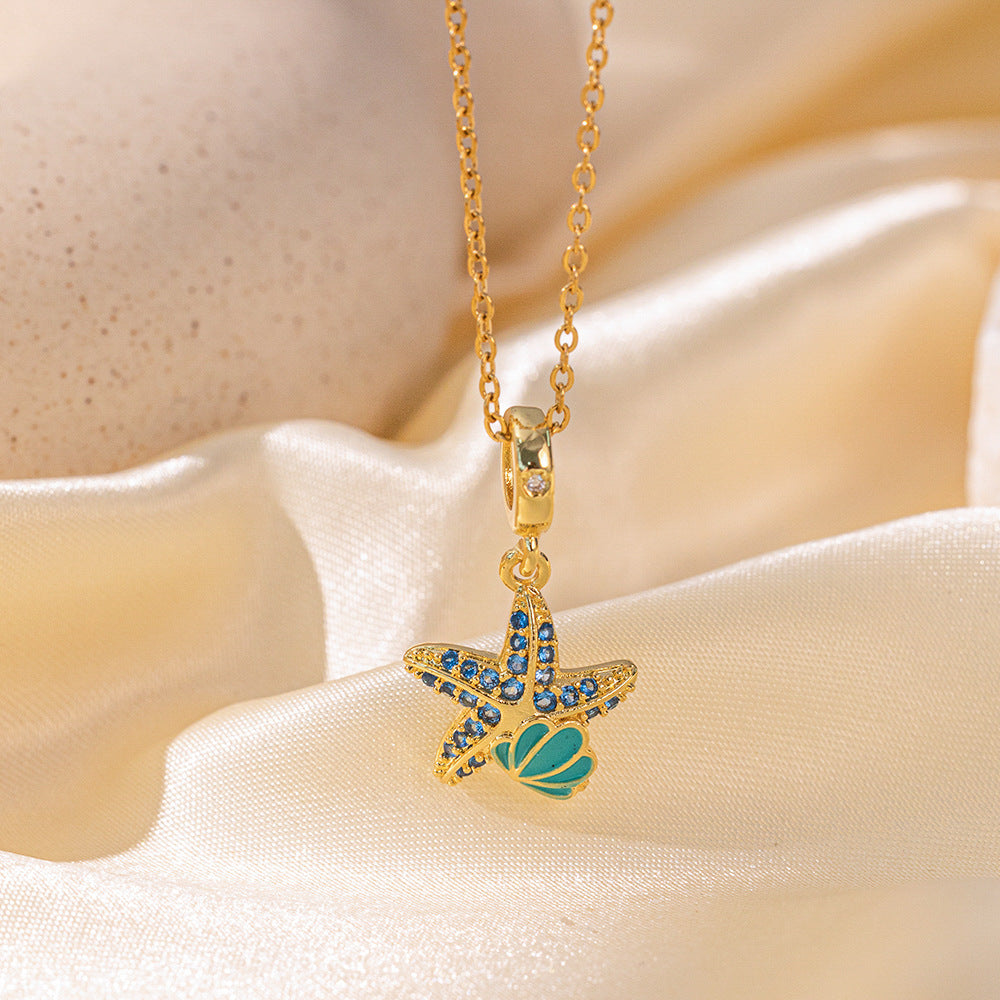Wholesale Jewelry Sweet Simple Style Star Heart Shape Bow Knot Titanium Steel Zircon Plating Inlay Pendant Necklace