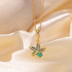Wholesale Jewelry Sweet Simple Style Star Heart Shape Bow Knot Titanium Steel Zircon Plating Inlay Pendant Necklace
