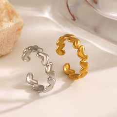 Anillos abiertos chapados en oro de 18 quilates de acero inoxidable 304 con forma de corazón, estilo clásico y sencillo, venta al por mayor
