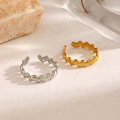Anillos abiertos chapados en oro de 18 quilates de acero inoxidable 304 con forma de corazón, estilo clásico y sencillo, venta al por mayor