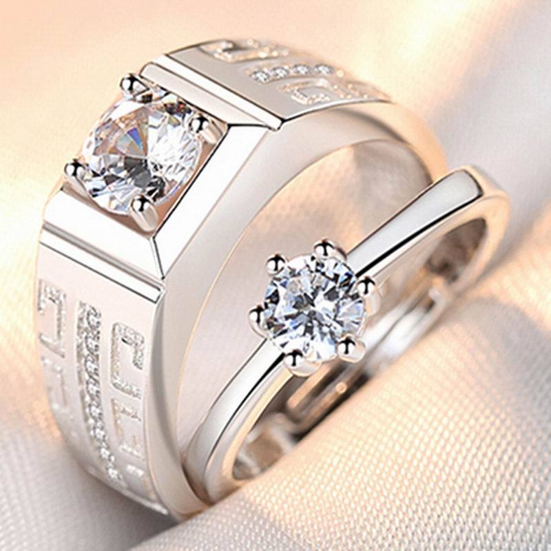 Anillo de pareja para hombre y mujer, anillo abierto de imitación de diamante rojo, joyería, suministro directo de fábrica, venta al por mayor (1 par) 