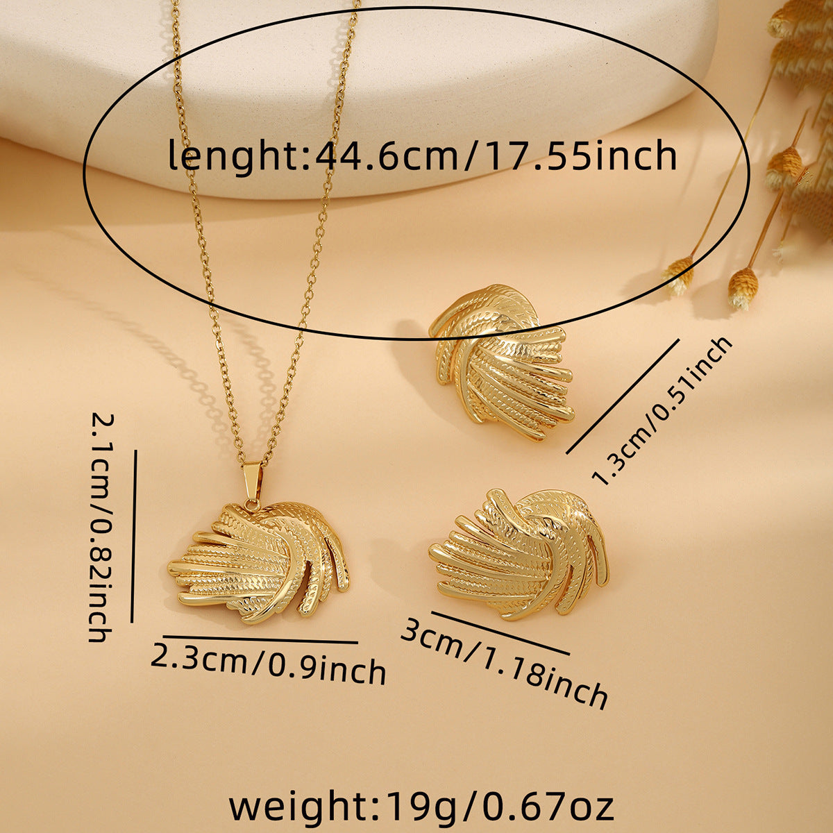 Conjunto de joyería elegante de acero inoxidable chapado en forma de corazón, geométrico, retro, con flores, venta al por mayor