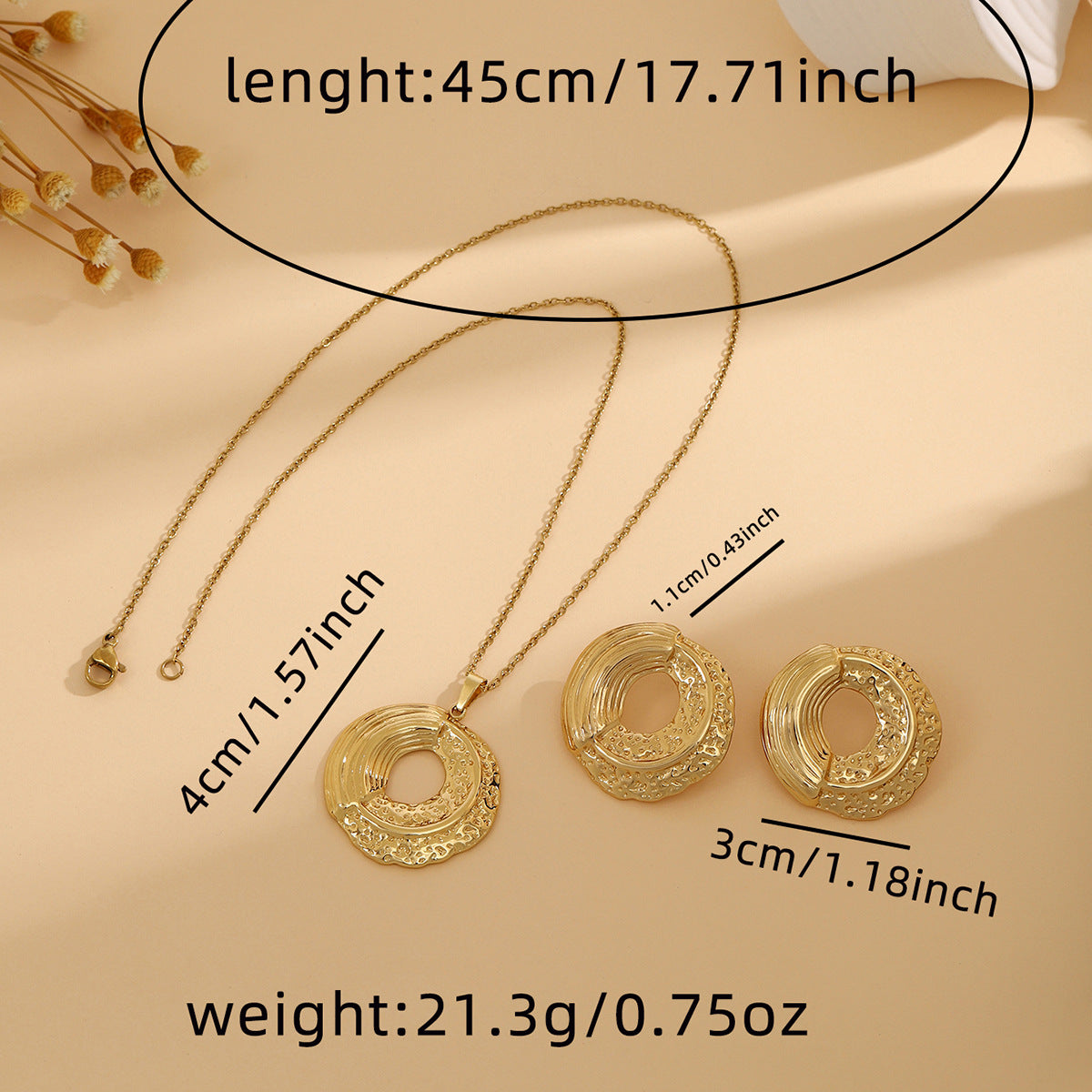 Conjunto de joyería elegante de acero inoxidable chapado en forma de corazón, geométrico, retro, con flores, venta al por mayor