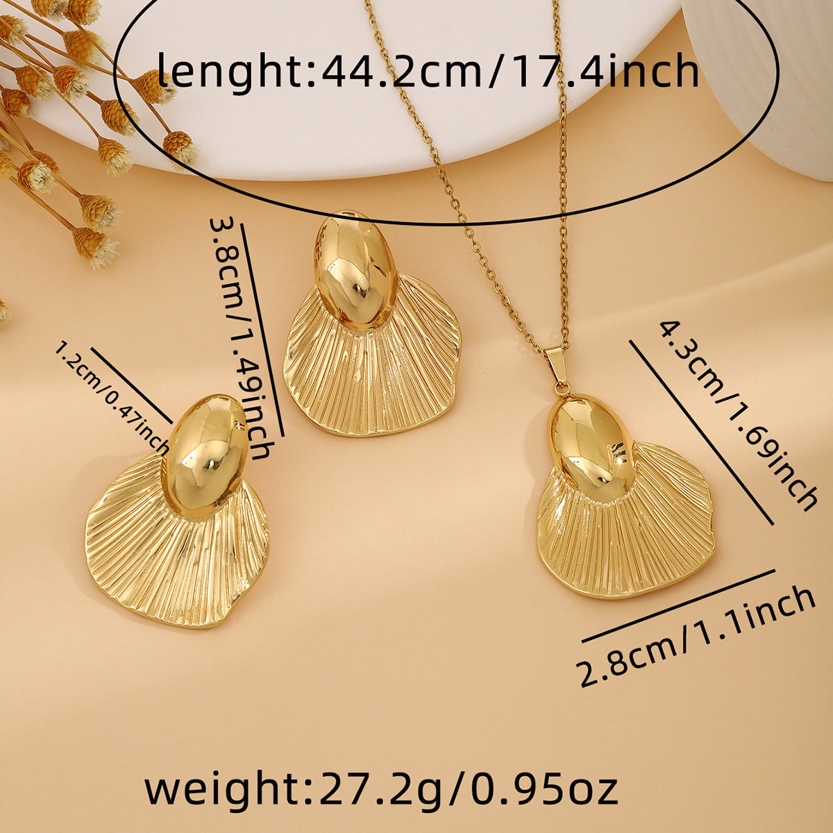 Conjunto de joyería elegante de acero inoxidable chapado en forma de corazón, geométrico, retro, con flores, venta al por mayor