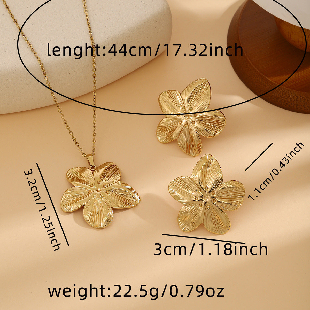 Conjunto de joyería elegante de acero inoxidable chapado en forma de corazón, geométrico, retro, con flores, venta al por mayor