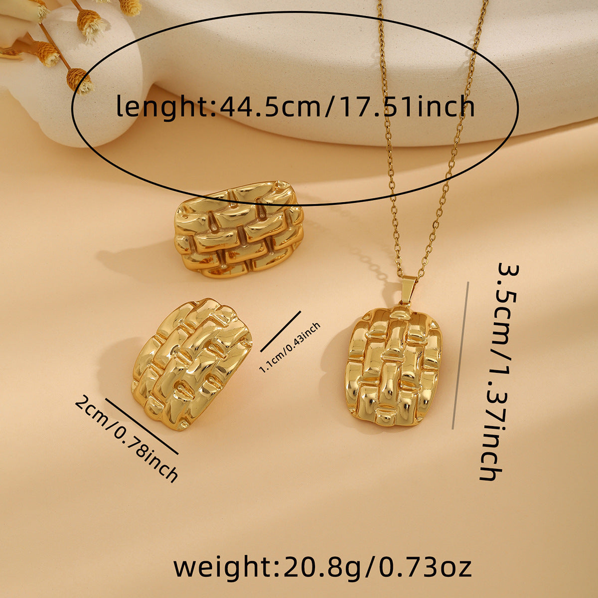 Conjunto de joyería elegante de acero inoxidable chapado en forma de corazón, geométrico, retro, con flores, venta al por mayor