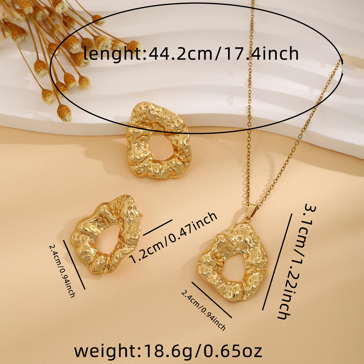 Conjunto de joyería elegante de acero inoxidable chapado en forma de corazón, geométrico, retro, con flores, venta al por mayor