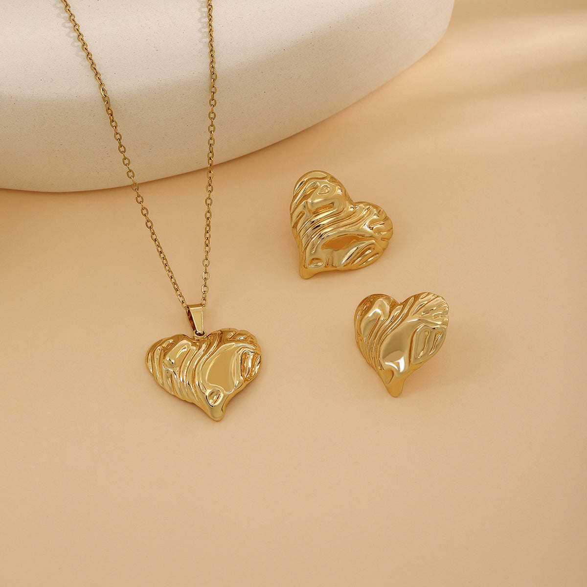 Conjunto de joyería elegante de acero inoxidable chapado en forma de corazón, geométrico, retro, con flores, venta al por mayor