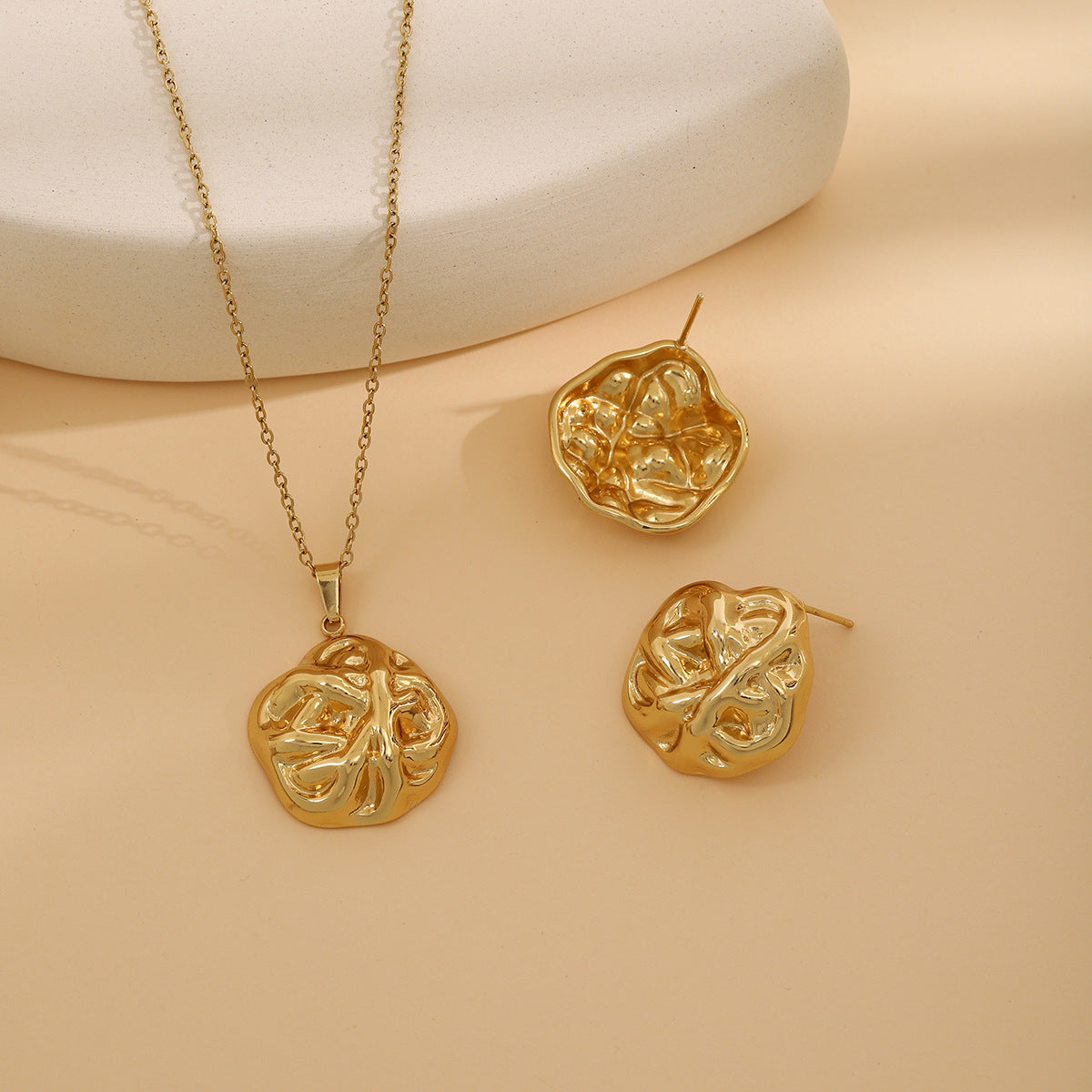 Conjunto de joyería elegante de acero inoxidable chapado en forma de corazón, geométrico, retro, con flores, venta al por mayor