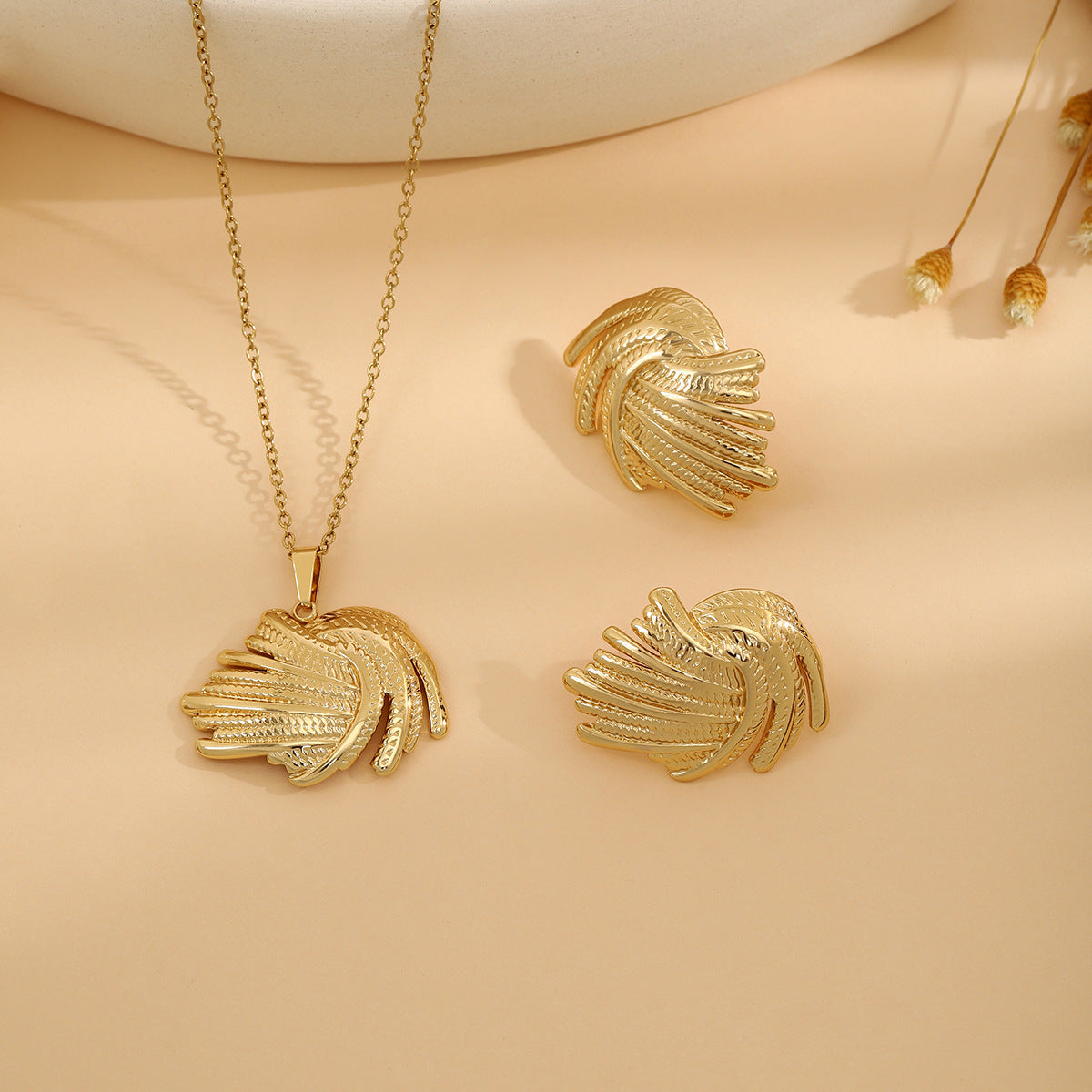 Conjunto de joyería elegante de acero inoxidable chapado en forma de corazón, geométrico, retro, con flores, venta al por mayor