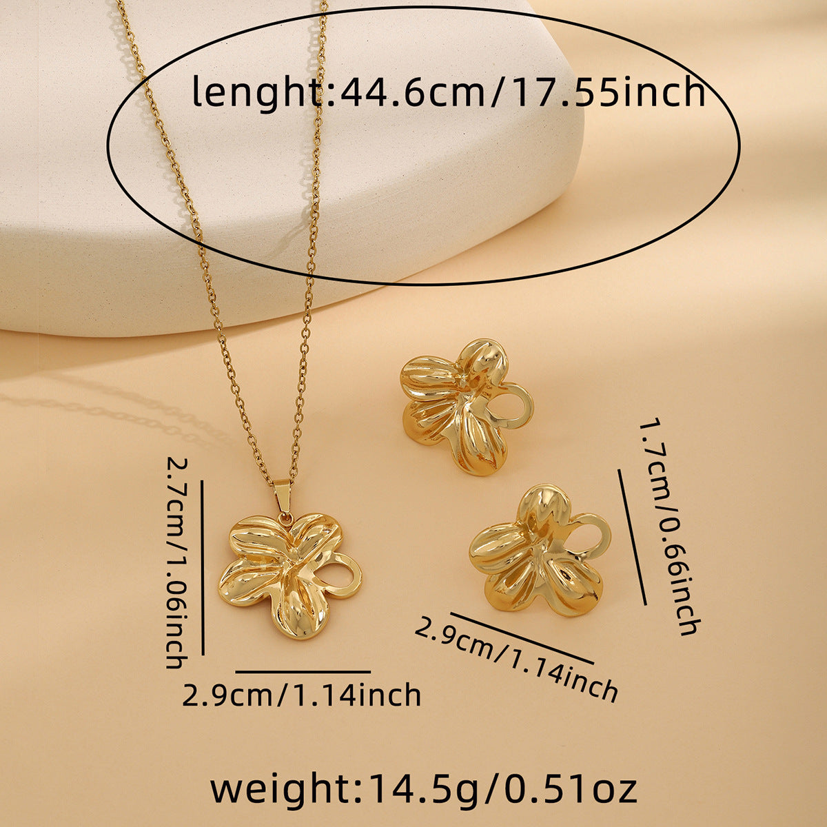 Conjunto de joyería elegante de acero inoxidable chapado en forma de corazón, geométrico, retro, con flores, venta al por mayor