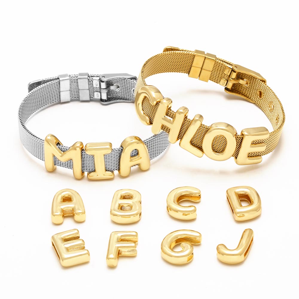 Pulseras con letras bañadas en oro de 18 quilates y cobre