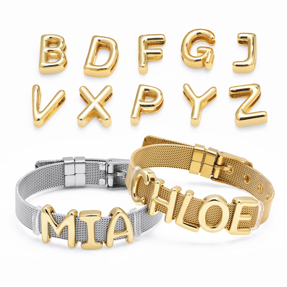 Pulseras con letras bañadas en oro de 18 quilates y cobre