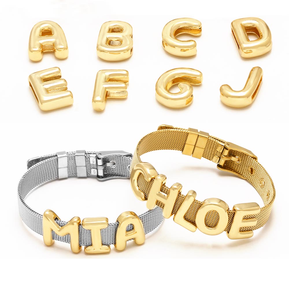 Pulseras con letras bañadas en oro de 18 quilates y cobre