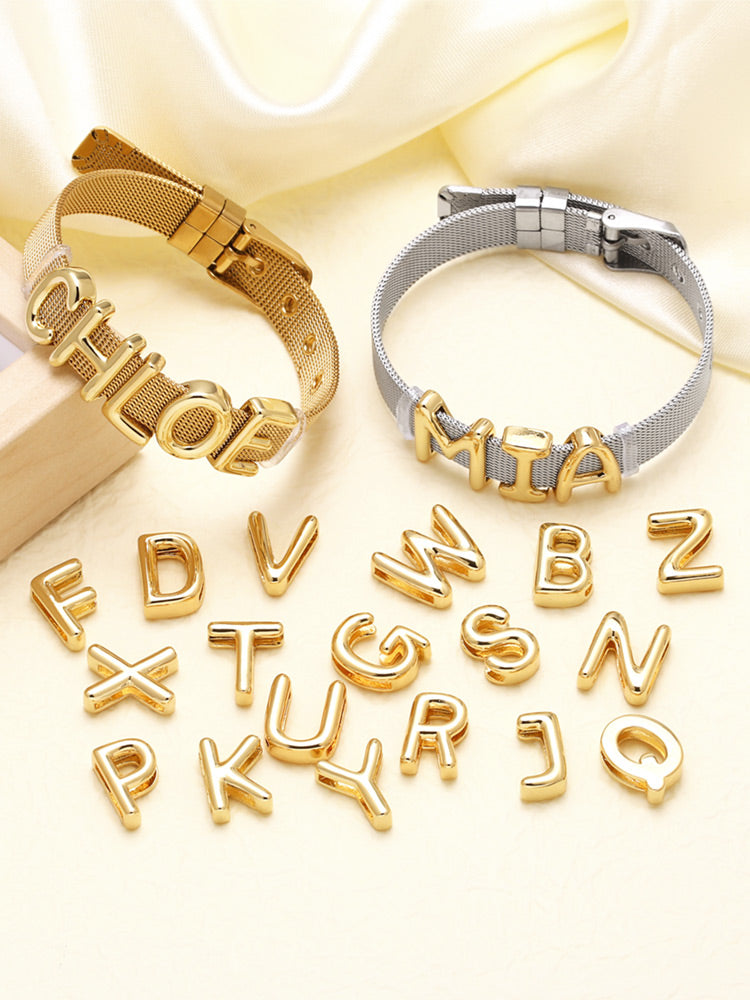Pulseras con letras bañadas en oro de 18 quilates y cobre