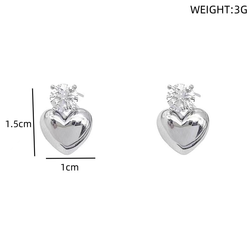 1 par de pendientes de aleación con incrustaciones de diamantes de imitación, estilo francés, estilo coreano, sencillos, con forma de corazón 