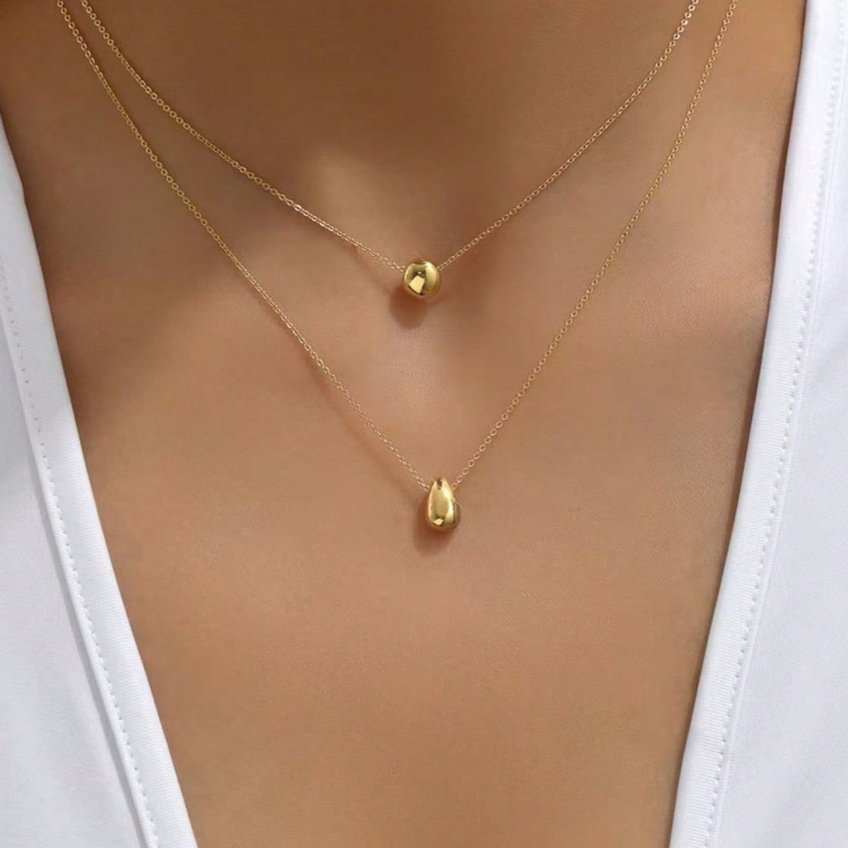 Collares de acero inoxidable 304 de doble capa con gotas de agua, estilo clásico y sencillo, venta al por mayor