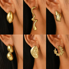 1 par de pendientes geométricos de estilo retro simple de acero inoxidable 304 chapados en oro de 18 quilates. 