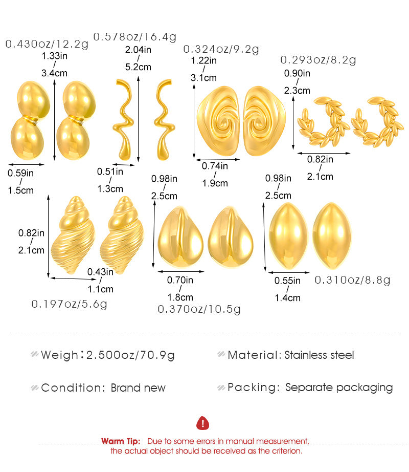 1 par de pendientes geométricos de estilo retro simple de acero inoxidable 304 chapados en oro de 18 quilates. 
