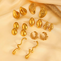 1 par de pendientes geométricos de estilo retro simple de acero inoxidable 304 chapados en oro de 18 quilates. 