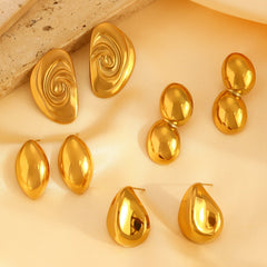 1 par de pendientes geométricos de estilo retro simple de acero inoxidable 304 chapados en oro de 18 quilates. 