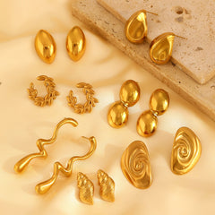 1 par de pendientes geométricos de estilo retro simple de acero inoxidable 304 chapados en oro de 18 quilates. 