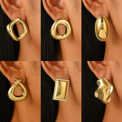 1 par de pendientes de acero inoxidable 304 chapados en oro de 18 quilates, estilo retro, simple, clásico, geométricos.