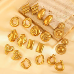 1 par de pendientes de acero inoxidable 304 chapados en oro de 18 quilates, estilo retro, simple, clásico, geométricos.