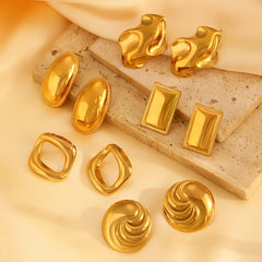 1 par de pendientes de acero inoxidable 304 chapados en oro de 18 quilates, estilo retro, simple, clásico, geométricos.