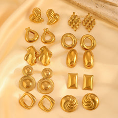 1 par de pendientes de acero inoxidable 304 chapados en oro de 18 quilates, estilo retro, simple, clásico, geométricos.