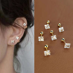 1 par de aretes de acero inoxidable 304 con incrustaciones cuadradas de estilo simple y circonitas chapadas en oro de 18 quilates. 