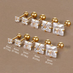 1 par de aretes de acero inoxidable 304 con incrustaciones cuadradas de estilo simple y circonitas chapadas en oro de 18 quilates. 