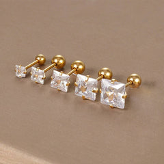 1 par de aretes de acero inoxidable 304 con incrustaciones cuadradas de estilo simple y circonitas chapadas en oro de 18 quilates. 