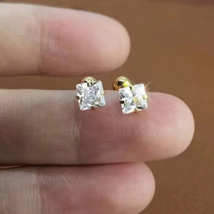 1 par de aretes de acero inoxidable 304 con incrustaciones cuadradas de estilo simple y circonitas chapadas en oro de 18 quilates. 
