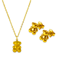 Conjunto de joyería al por mayor con diseño de osito pequeño, estilo vintage, simple y bonito, de acero inoxidable 304 chapado en oro de 18 quilates.