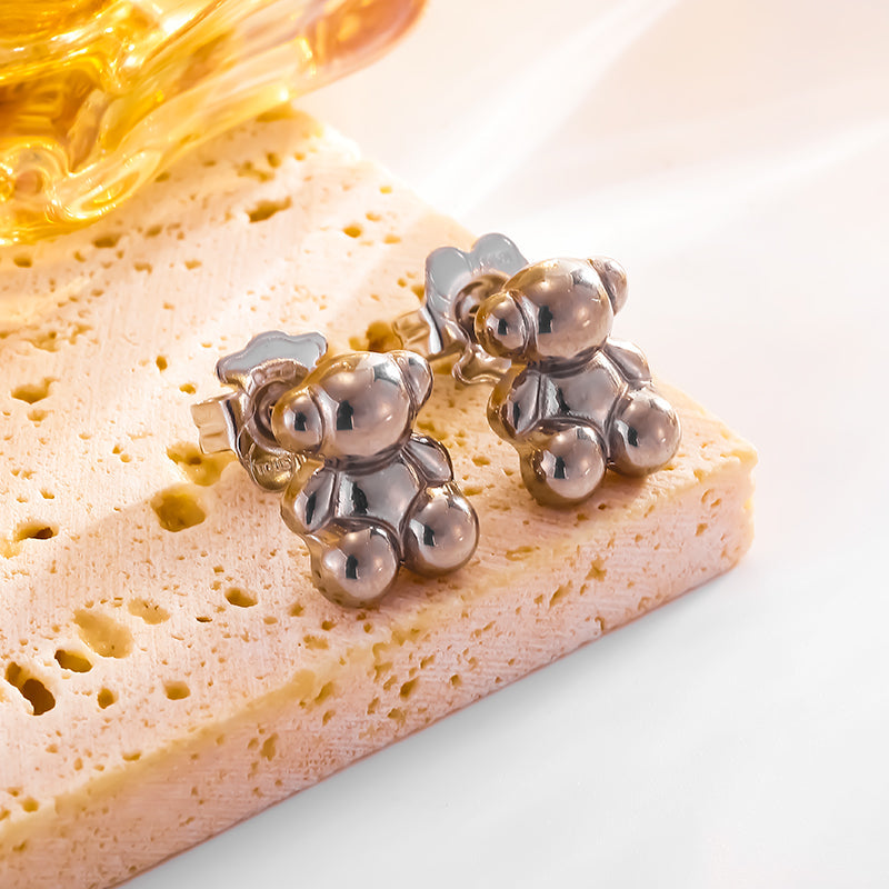 Conjunto de joyería al por mayor con diseño de osito pequeño, estilo vintage, simple y bonito, de acero inoxidable 304 chapado en oro de 18 quilates.