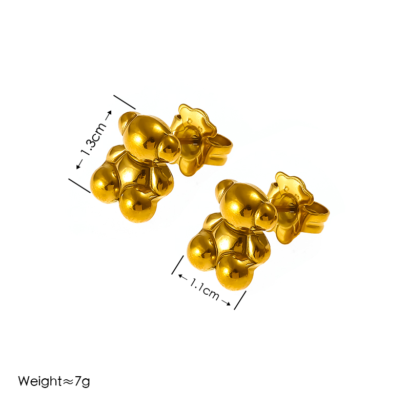 Conjunto de joyería al por mayor con diseño de osito pequeño, estilo vintage, simple y bonito, de acero inoxidable 304 chapado en oro de 18 quilates.