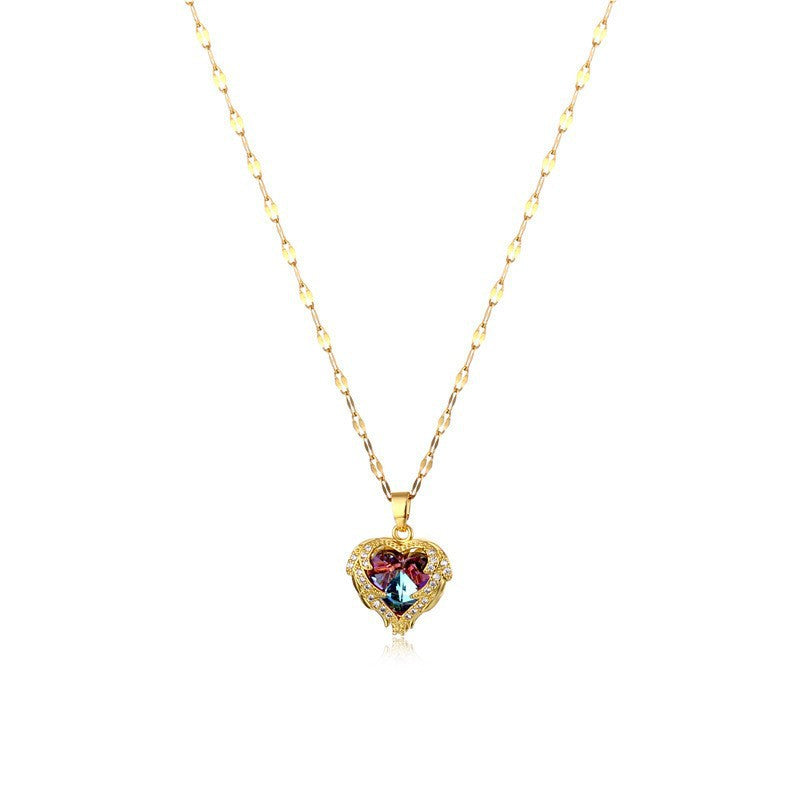 Collar con colgante de acero de titanio con incrustaciones de diamantes de imitación y forma de corazón de estrella de animal elegante al por mayor