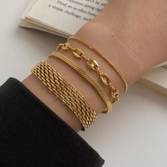 Pulseras de acero inoxidable 304 con diseño geométrico de estilo sencillo, bañadas en oro blanco de 16 quilates, disponibles a granel.