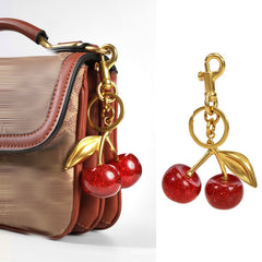 Adorno para bolso, colgante, llavero, cereza, cristal, resina, llavero para coche, cereza, metal, colgante