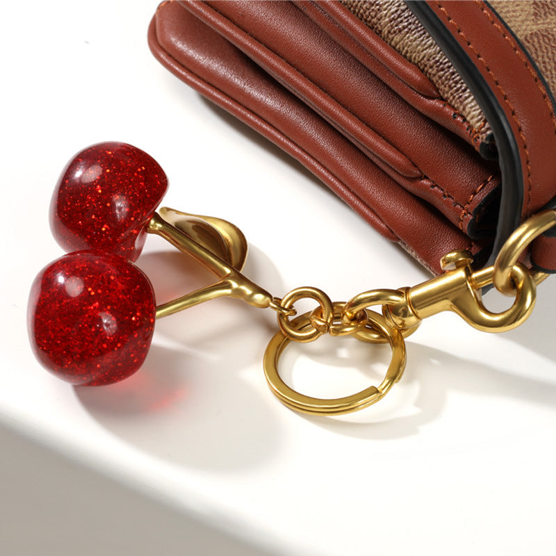 Adorno para bolso, colgante, llavero, cereza, cristal, resina, llavero para coche, cereza, metal, colgante