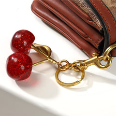 Adorno para bolso, colgante, llavero, cereza, cristal, resina, llavero para coche, cereza, metal, colgante