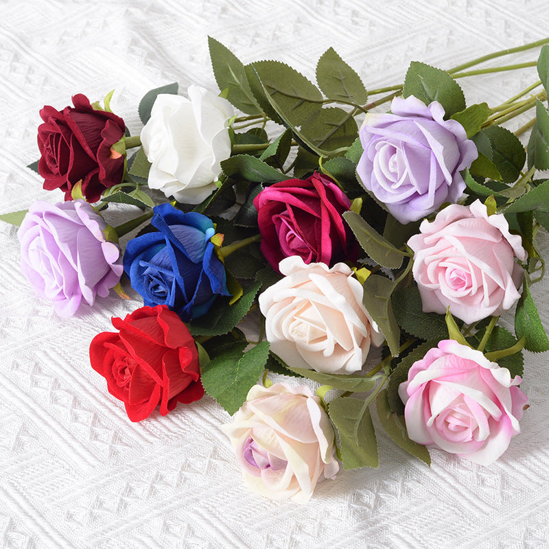 Rosa artificial individual para San Valentín, decoración para el hogar, boda, pared de flores, flores artificiales, tacto artificial, franela